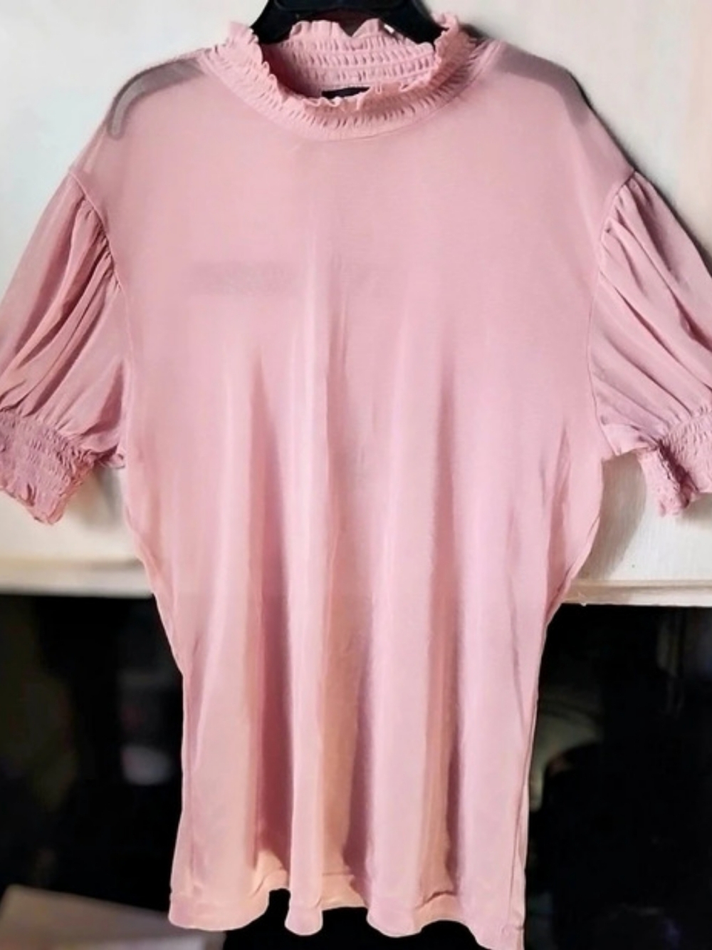 mbiane Puff Sleeve Pink Tunic Size Large Like New